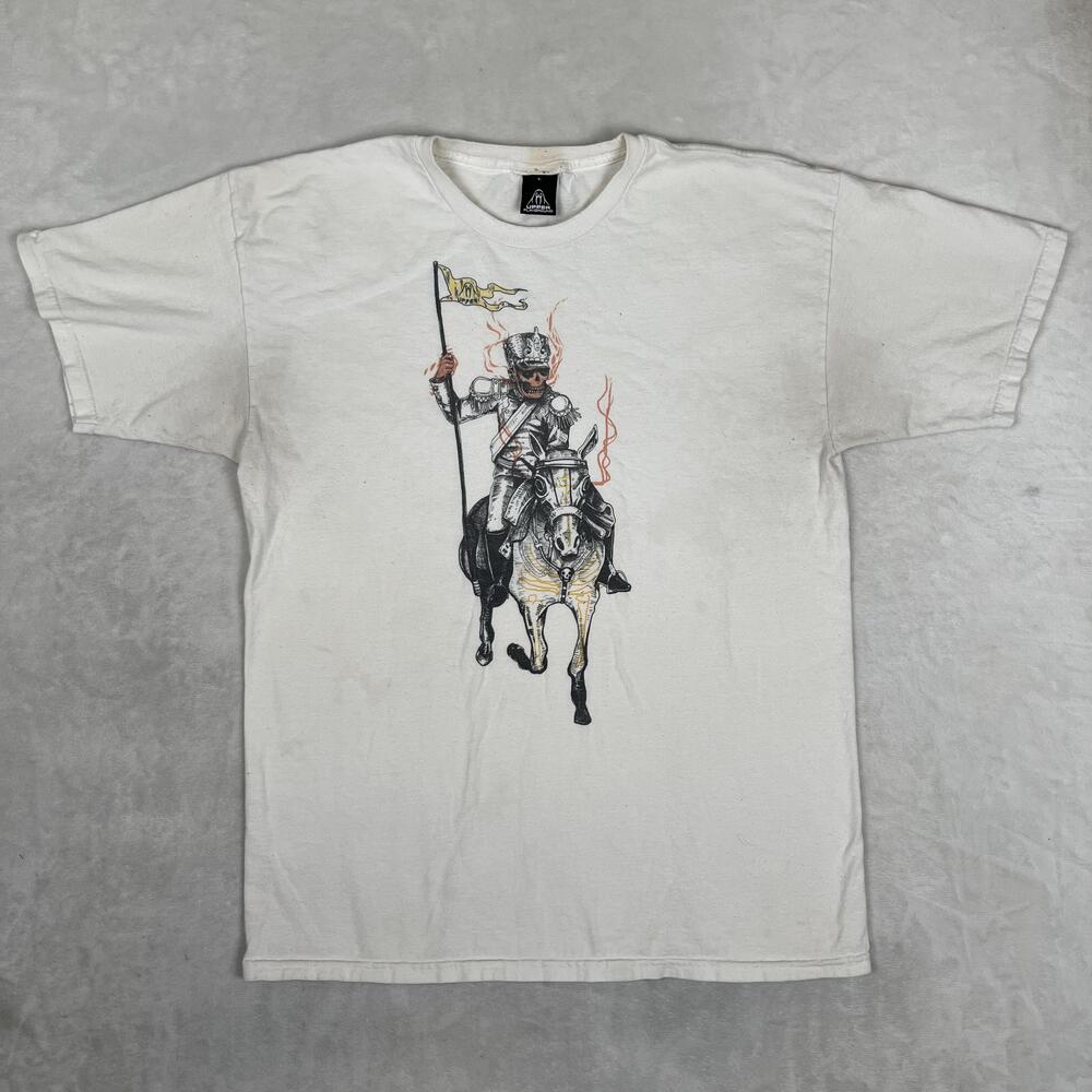 Upper Playground T-Shirt Mens Large White Skeleton Knight Horse Graphic Tee Y2K